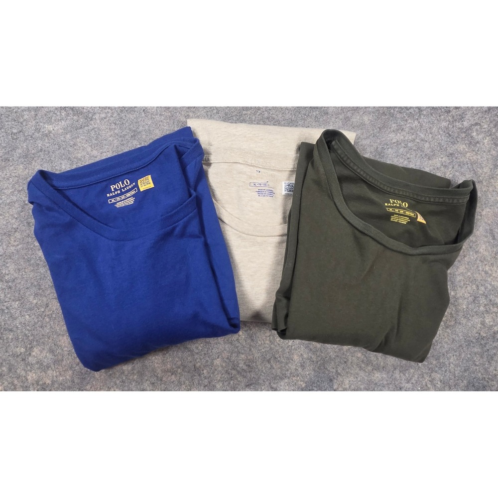 Polo Ralph Lauren Mens Crewneck T-Shirt Bundle Blue Green Oatmeal XL Lot of 3
